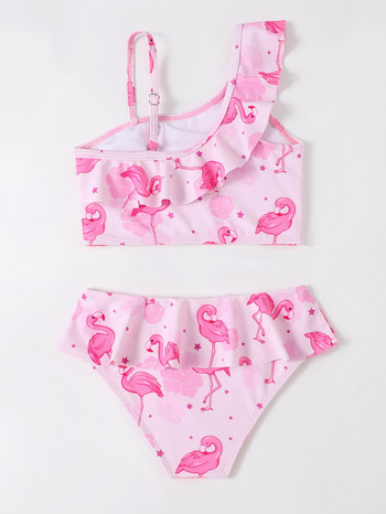 4-7Y щампа на фламинго Бански костюми за момичета от две части 2023 Висококачествени детски бански комплект пясъчни бикини 2054