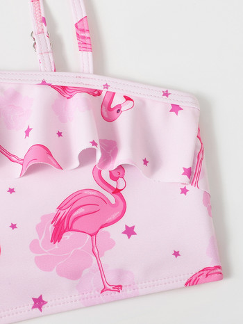 4-7Y щампа на фламинго Бански костюми за момичета от две части 2023 Висококачествени детски бански комплект пясъчни бикини 2054