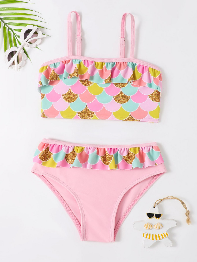 4-7Y Nauji 2023 m. vaikiški smėlio maudymosi kostiumėliai Dviejų dalių maudymosi kostiumėlis mergaitėms Vasaros bikinio rinkiniai Vaikų maudymosi kostiumėlis Puikus maudymosi kostiumėlis S2034