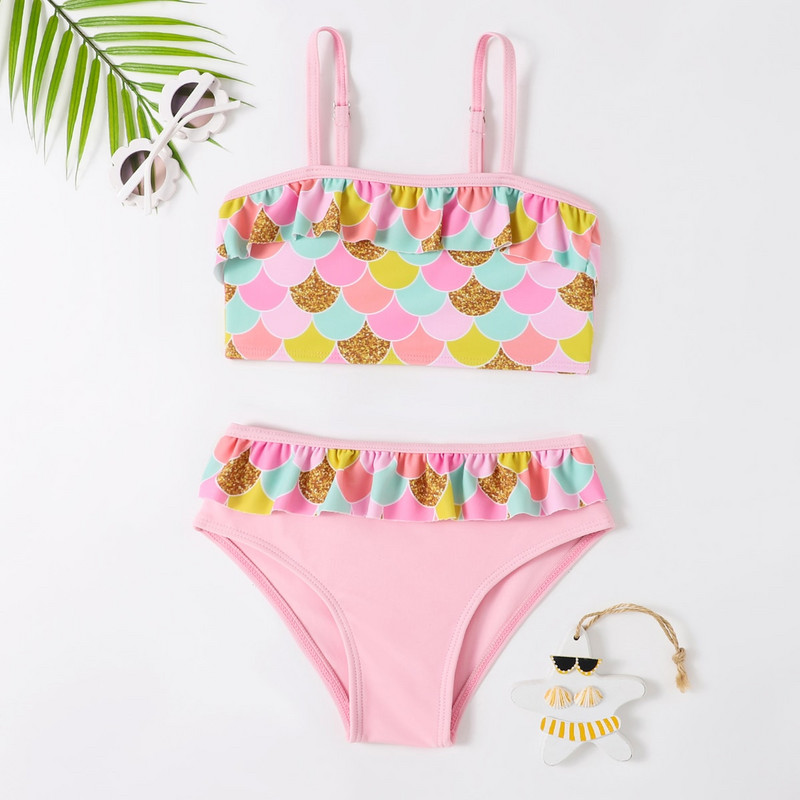 4-7Y Nauji 2023 m. vaikiški smėlio maudymosi kostiumėliai Dviejų dalių maudymosi kostiumėlis mergaitėms Vasaros bikinio rinkiniai Vaikų maudymosi kostiumėlis Puikus maudymosi kostiumėlis S2034