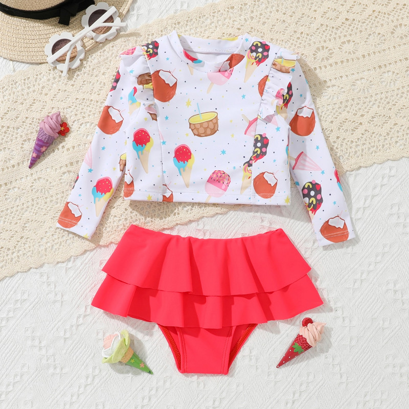 9 hónaptól 3 éves korig nyári gyerek lányok fürdőruha, hosszú ujjú, nyomott Rashguard felsők, alsó fürdőruha, bikini2057