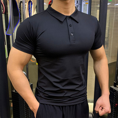 Group quick-drying sports POLO shirt men`s lapel sports short-sleeved fitness personal training training shirt elastic running s