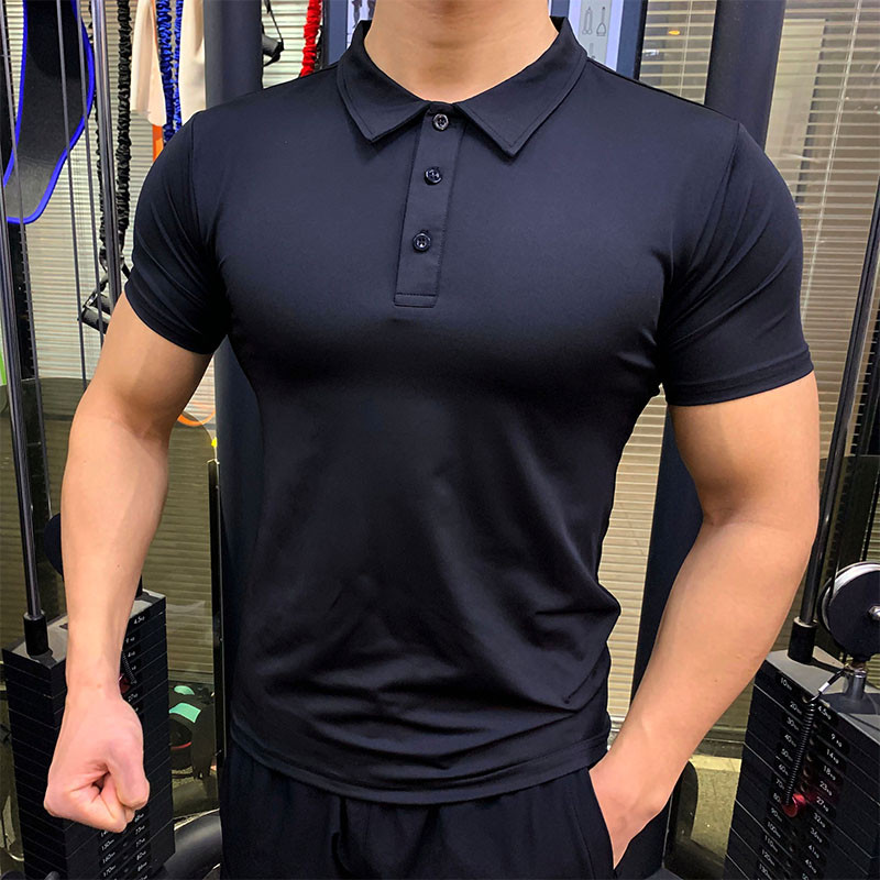 Групова бързосъхнеща спортна тениска POLO, мъжка тениска с ревер, спортна тениска с къси ръкави за фитнес, персонални тренировки, еластична тениска за бягане