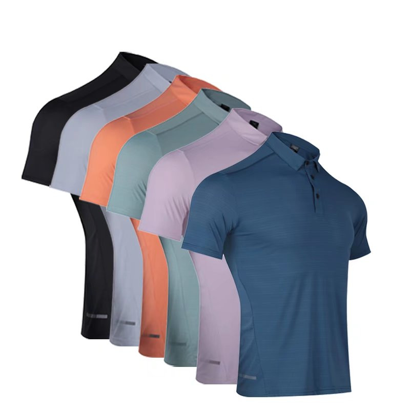 Групова бързосъхнеща спортна тениска POLO, мъжка тениска с ревер, спортна тениска с къси ръкави за фитнес, персонални тренировки, еластична тениска за бягане