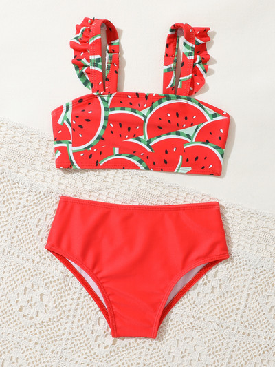 0-7Y Kids Bikini Set Girls Swimwear 2023 Summer Watermelon Print Bathing Suit Children Beachwear Baby Swimsuit S1012
