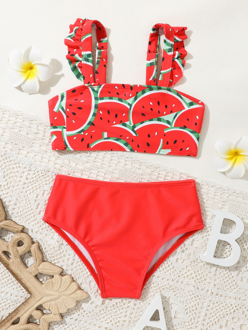 0-7 G Bikini komplekts, meiteņu peldkostīmi, 2023. gada vasaras peldkostīms ar arbūza apdruku, bērnu pludmales apģērbs, bērnu peldkostīms S1012