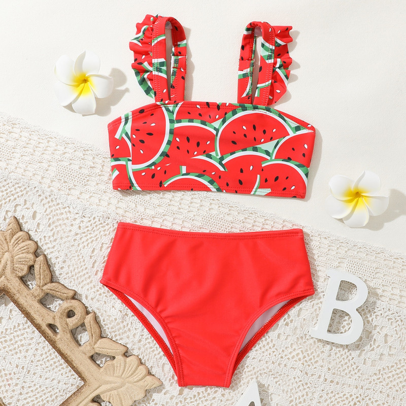 0-7 G Bikini komplekts, meiteņu peldkostīmi, 2023. gada vasaras peldkostīms ar arbūza apdruku, bērnu pludmales apģērbs, bērnu peldkostīms S1012