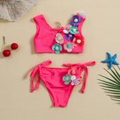 Yiiciovy édes virágos fürdőruha gyerekeknek lányoknak, szép ujjatlan bandage 3D virágos elasztikus bikini szett nyári strandfürdőruha