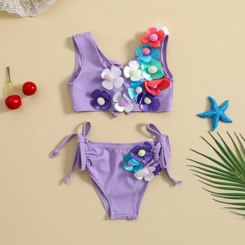 Yiiciovy Sweet Floral Swimsuit for Kids Girls Lovely Sleeveless Bandage 3D Flower Elastic Bikini Set Летен плажен бански костюм