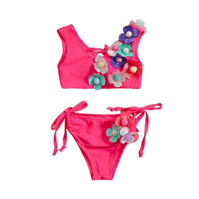 Yiiciovy édes virágos fürdőruha gyerekeknek lányoknak, szép ujjatlan bandage 3D virágos elasztikus bikini szett nyári strandfürdőruha
