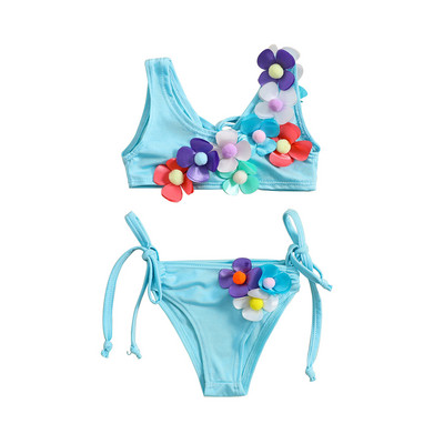 Yiiciovy édes virágos fürdőruha gyerekeknek lányoknak, szép ujjatlan bandage 3D virágos elasztikus bikini szett nyári strandfürdőruha
