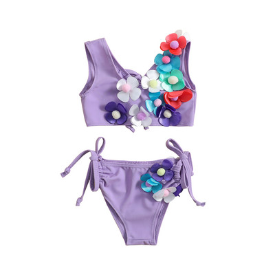 Yiiciovy édes virágos fürdőruha gyerekeknek lányoknak, szép ujjatlan bandage 3D virágos elasztikus bikini szett nyári strandfürdőruha