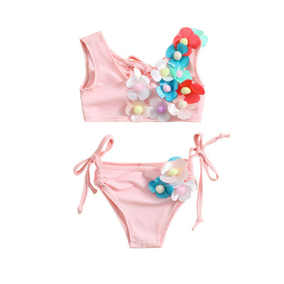 Yiiciovy édes virágos fürdőruha gyerekeknek lányoknak, szép ujjatlan bandage 3D virágos elasztikus bikini szett nyári strandfürdőruha