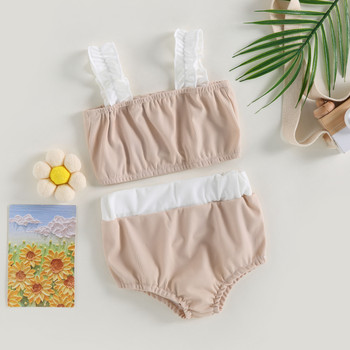 Yiiciovy Сладък бански комплект бикини за бебета момичета 2 бр. Бански костюми Летни контрастни цветни потници без ръкави + плажни бански шорти
