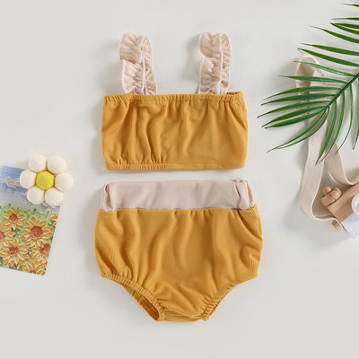 Yiiciovy aranyos fürdőruha bikini szett kislányoknak 2db fürdőruhák nyári kontraszt színű ujjatlan felsők+ strand fürdőrövid