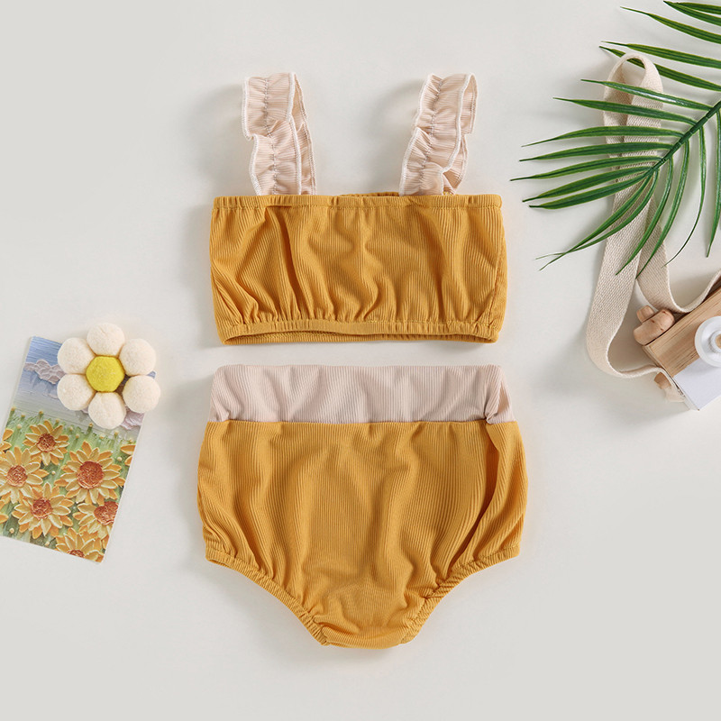 Yiiciovy jauks peldkostīmu bikini komplekts zīdainim 2gab peldkostīmi vasaras kontrasta krāsā bezpiedurkņu topi + pludmales peldšorti