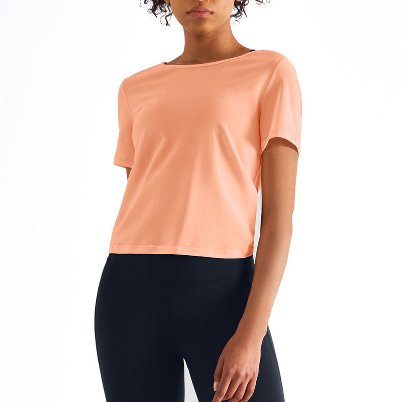 Sporta krekli bez aizmugures Sieviešu īsām piedurknēm Seksīgi ikdienišķa treniņu tops āra skriešanai T-krekls Vingrinājumi Sieviešu jogas blūze