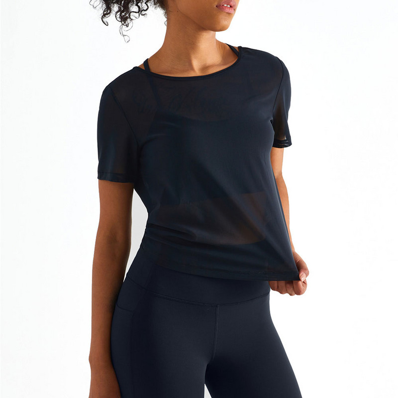 Sporta krekli bez aizmugures Sieviešu īsām piedurknēm Seksīgi ikdienišķa treniņu tops āra skriešanai T-krekls Vingrinājumi Sieviešu jogas blūze