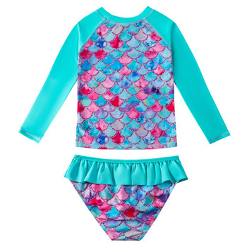 2023 Бански костюм русалка за момиче с дълги ръкави Детски бикини Момиче 3d печат Анти-UV плажно облекло Слънцезащитен крем Плажно облекло Плуване