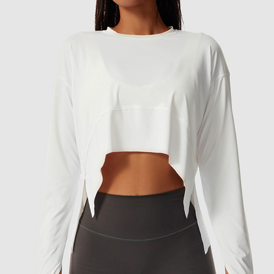 Női sport felsők edzés Crop pulóver, hosszú ujjú, magas elasztikus sport kerékpározás, futás edzés, laza fitnesz sportblúz