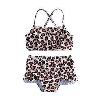 Yiiciovy Toddler Baby Girl 2 τμχ Σετ μπικίνι Μαγιό Summer Leopard print Αμάνικη καμιζόλα με βολάν σορτς παραλίας