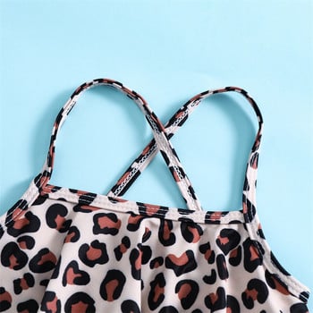 Yiiciovy Toddler Baby Girl 2 τμχ Σετ μπικίνι Μαγιό Summer Leopard print Αμάνικη καμιζόλα με βολάν σορτς παραλίας