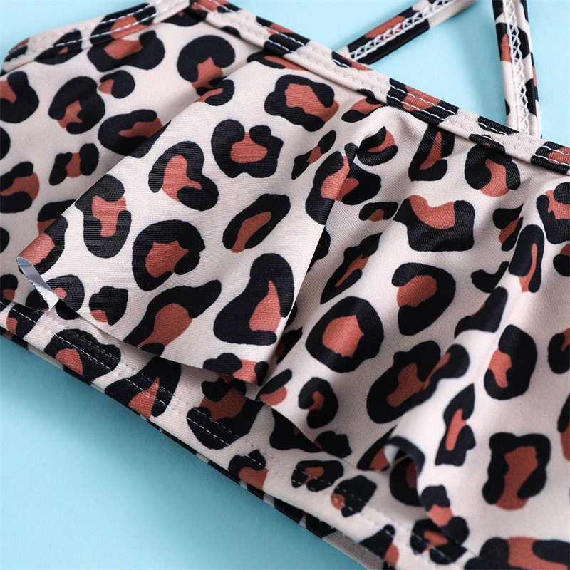 Yiiciovy väikelapse beebitüdruk, 2 tk bikiinikomplekt, suvised leopardimustriga varrukateta kamisole koos sasitud rannapükstega ujumisriided