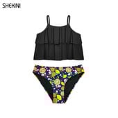 SHEKINI Girls Flora Printing Ruffle Kortsidega ujumisriided Armsad Laste Sport 2-osalised ujumistrikood Bikiinid Rannarõivad Ujumisriided