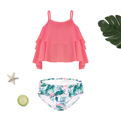 SHEKINI Girls Flora Printing Ruffle Kortsidega ujumisriided Armsad Laste Sport 2-osalised ujumistrikood Bikiinid Rannarõivad Ujumisriided