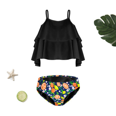 SHEKINI Girls Flora Printing Ruffle Kortsidega ujumisriided Armsad Laste Sport 2-osalised ujumistrikood Bikiinid Rannarõivad Ujumisriided