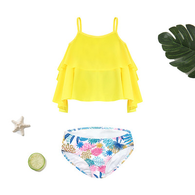 SHEKINI Girls Flora Printing Ruffle Kortsidega ujumisriided Armsad Laste Sport 2-osalised ujumistrikood Bikiinid Rannarõivad Ujumisriided