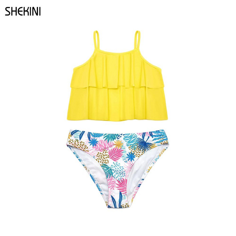 SHEKINI Girls Flora Printing Ruffle Kortsidega ujumisriided Armsad Laste Sport 2-osalised ujumistrikood Bikiinid Rannarõivad Ujumisriided