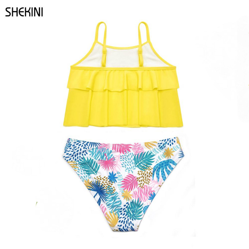 SHEKINI Girls Flora Printing Ruffle Kortsidega ujumisriided Armsad Laste Sport 2-osalised ujumistrikood Bikiinid Rannarõivad Ujumisriided