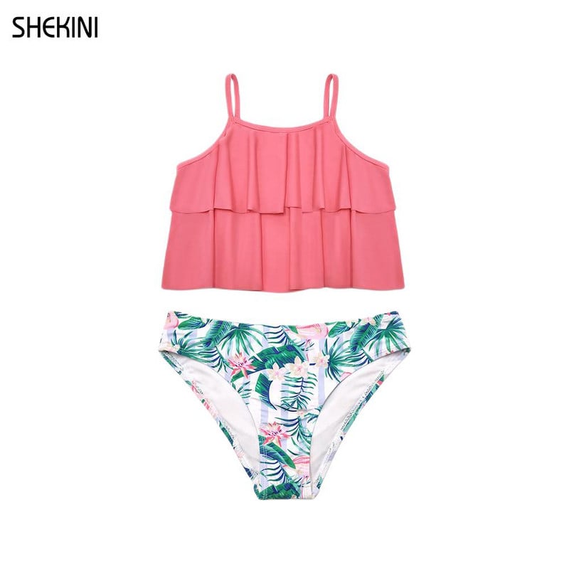 SHEKINI Girls Flora Printing Ruffle Kortsidega ujumisriided Armsad Laste Sport 2-osalised ujumistrikood Bikiinid Rannarõivad Ujumisriided