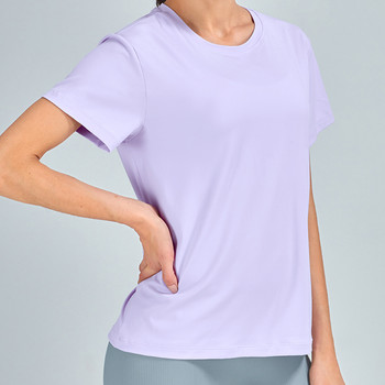 Vnazvnasi Дамска спортна тениска с къси ръкави Бързосъхнеща тренировъчна тениска 80 найлон 20 спандекс с шифонови стави Дишащи и широки ризи