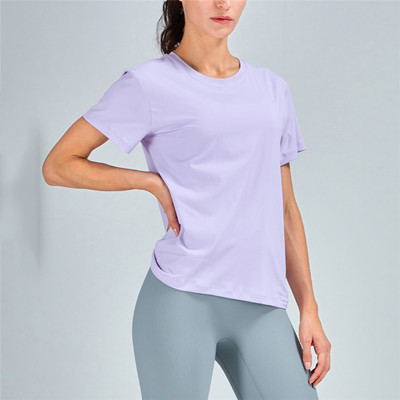 Vnazvnasi sieviešu sporta īsām piedurknēm ātri nožūst treniņu T-krekls, 80 neilona 20 spandekss ar šifona locītavu, elpojoši un brīvi krekli