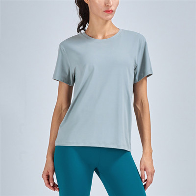 Vnazvnasi sieviešu sporta īsām piedurknēm ātri nožūst treniņu T-krekls, 80 neilona 20 spandekss ar šifona locītavu, elpojoši un brīvi krekli