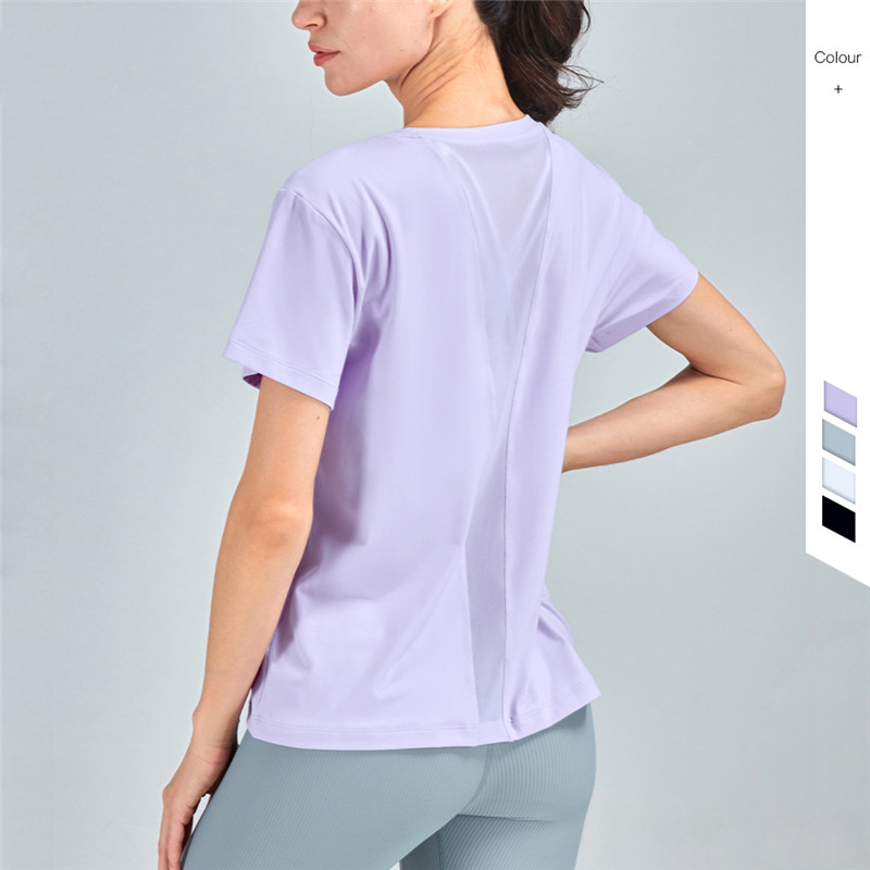 Vnazvnasi sieviešu sporta īsām piedurknēm ātri nožūst treniņu T-krekls, 80 neilona 20 spandekss ar šifona locītavu, elpojoši un brīvi krekli