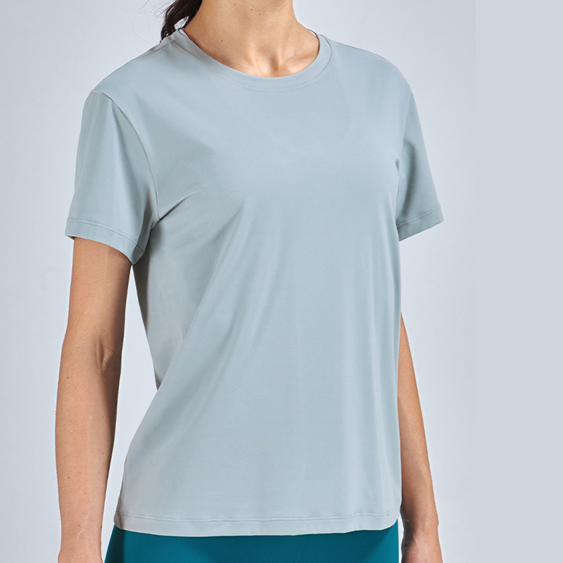 Vnazvnasi sieviešu sporta īsām piedurknēm ātri nožūst treniņu T-krekls, 80 neilona 20 spandekss ar šifona locītavu, elpojoši un brīvi krekli