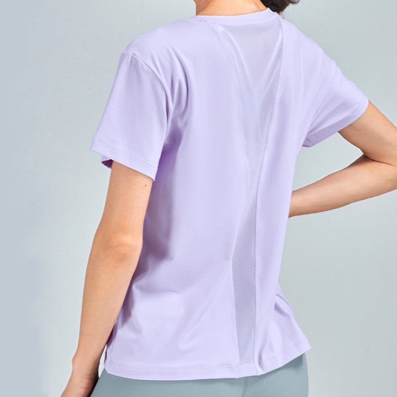 Vnazvnasi sieviešu sporta īsām piedurknēm ātri nožūst treniņu T-krekls, 80 neilona 20 spandekss ar šifona locītavu, elpojoši un brīvi krekli