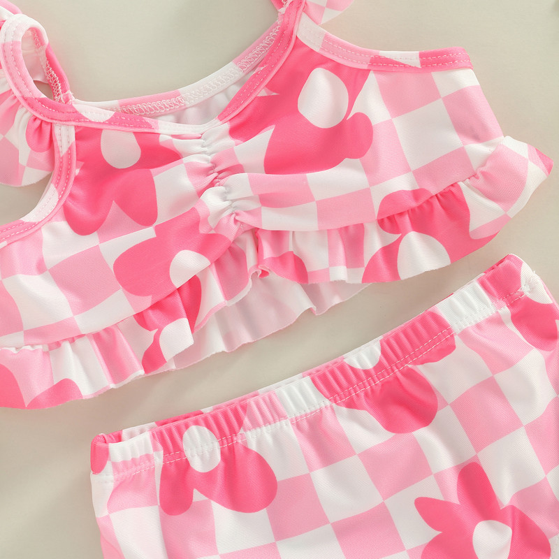 Baby Girls Sweet Bikini ar ziediem apdruku peldkostīmu bikini komplekts zīdaiņiem ar volāniem piedurknēm bikini meitenēm saldais peldkostīms peldkostīms