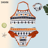 SHEKINI Girls Halloween Printing fürdőruhák Fodor Sport 2 részes fürdőruhák Kid Bikini Strandruha Fürdőruha