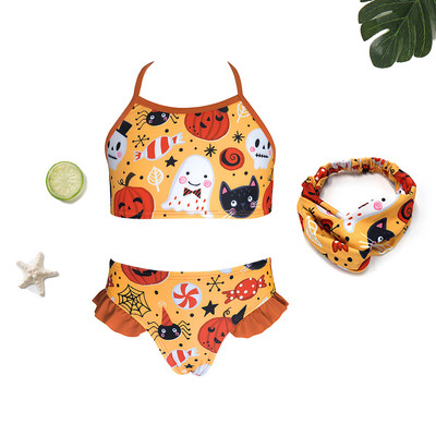 SHEKINI Girls Halloween Printing fürdőruhák Fodor Sport 2 részes fürdőruhák Kid Bikini Strandruha Fürdőruha