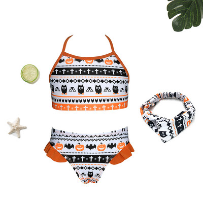 SHEKINI Girls Halloween Printing fürdőruhák Fodor Sport 2 részes fürdőruhák Kid Bikini Strandruha Fürdőruha