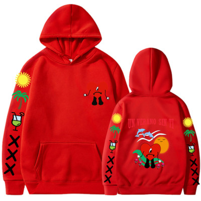 Bad Bunny UN VERANO SIN TI Grafika Dvipusis Spausdinti Hoodie Vyriški Moteriški Oversized Megztiniai Unisex Pullover Streetwear Paltai