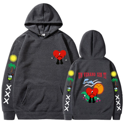 Bad Bunny UN VERANO SIN TI Grafika Dvipusis Spausdinti Hoodie Vyriški Moteriški Oversized Megztiniai Unisex Pullover Streetwear Paltai
