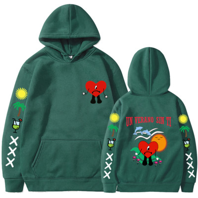 Bad Bunny UN VERANO SIN TI Grafika Dvipusis Spausdinti Hoodie Vyriški Moteriški Oversized Megztiniai Unisex Pullover Streetwear Paltai