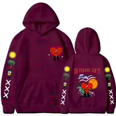 Bad Bunny UN VERANO SIN TI Grafika Dvipusis Spausdinti Hoodie Vyriški Moteriški Oversized Megztiniai Unisex Pullover Streetwear Paltai