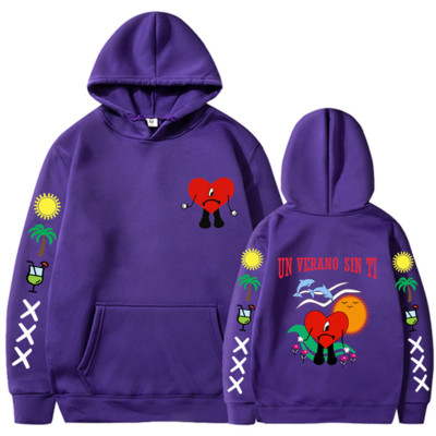 Bad Bunny UN VERANO SIN TI Grafika Dvipusis Spausdinti Hoodie Vyriški Moteriški Oversized Megztiniai Unisex Pullover Streetwear Paltai