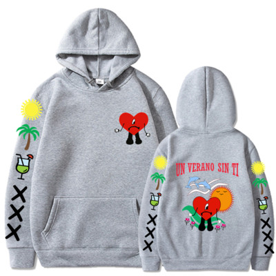 Bad Bunny UN VERANO SIN TI Grafika Dvipusis Spausdinti Hoodie Vyriški Moteriški Oversized Megztiniai Unisex Pullover Streetwear Paltai